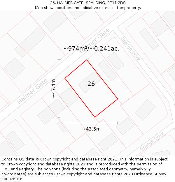 26, HALMER GATE, SPALDING, PE11 2DS: Plot and title map