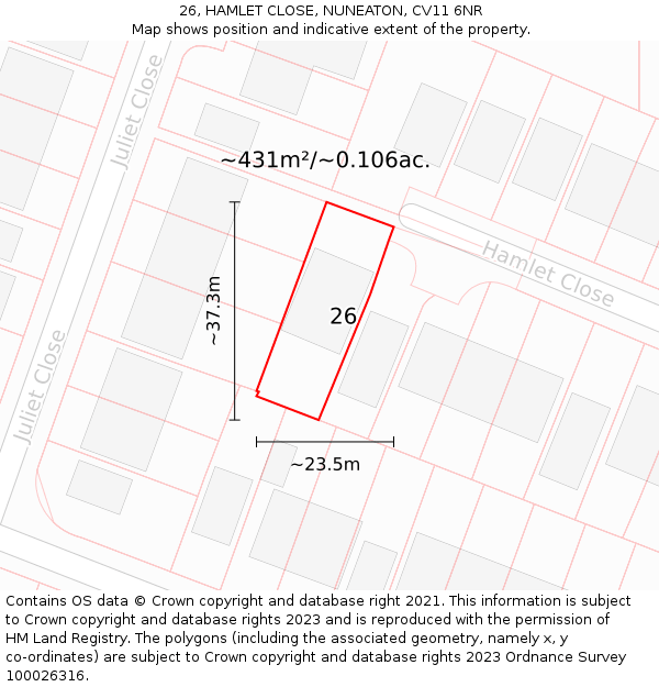 26, HAMLET CLOSE, NUNEATON, CV11 6NR: Plot and title map