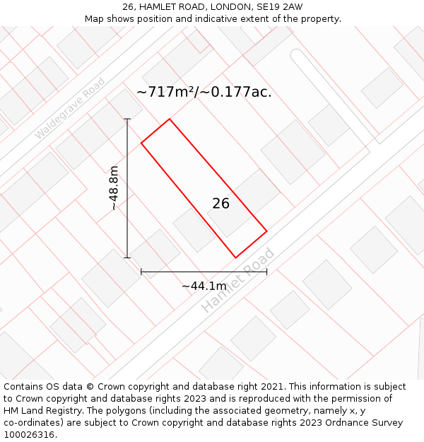 26, HAMLET ROAD, LONDON, SE19 2AW: Plot and title map