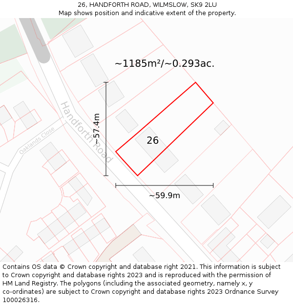 26, HANDFORTH ROAD, WILMSLOW, SK9 2LU: Plot and title map