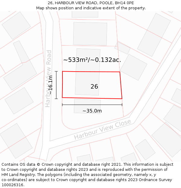 26, HARBOUR VIEW ROAD, POOLE, BH14 0PE: Plot and title map