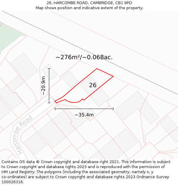 26, HARCOMBE ROAD, CAMBRIDGE, CB1 9PD: Plot and title map