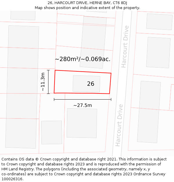 26, HARCOURT DRIVE, HERNE BAY, CT6 8DJ: Plot and title map