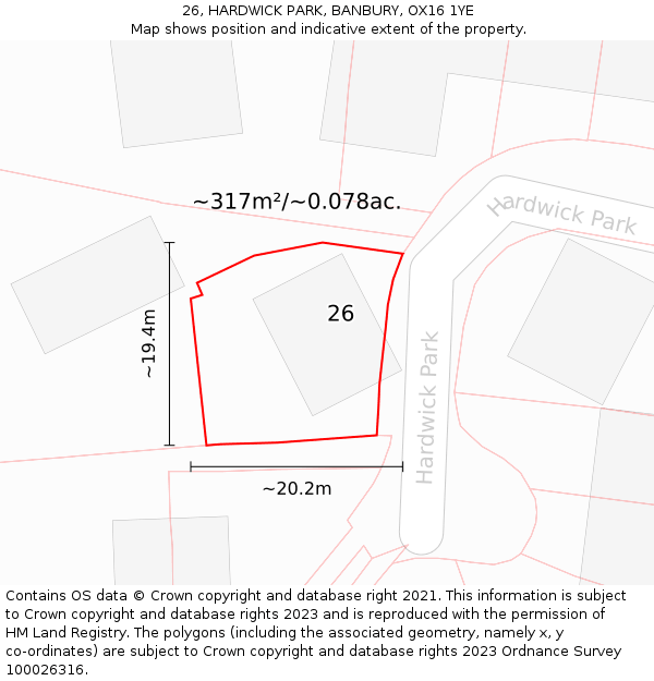 26, HARDWICK PARK, BANBURY, OX16 1YE: Plot and title map