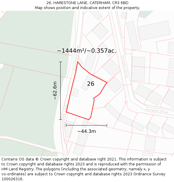 26, HARESTONE LANE, CATERHAM, CR3 6BD: Plot and title map