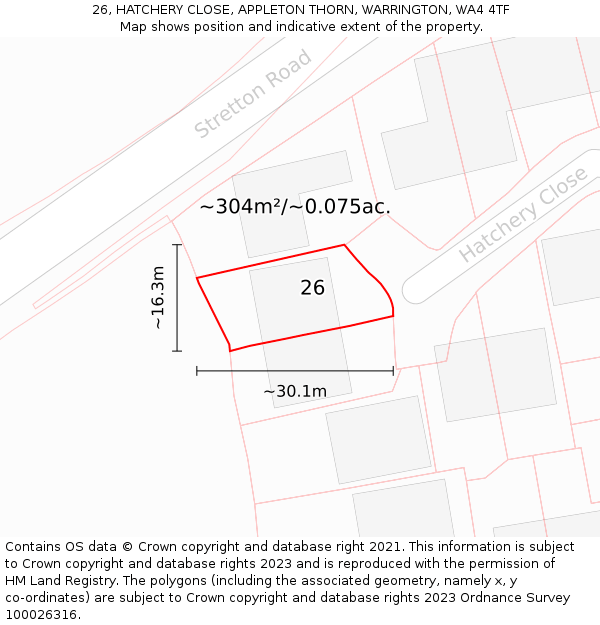 26, HATCHERY CLOSE, APPLETON THORN, WARRINGTON, WA4 4TF: Plot and title map