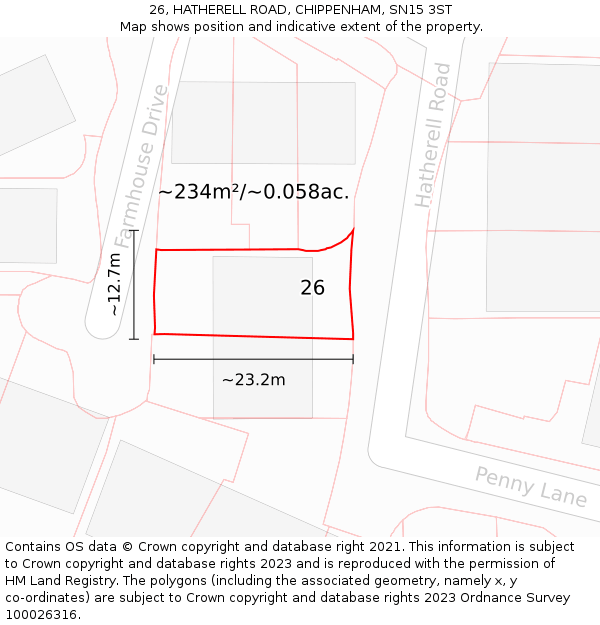 26, HATHERELL ROAD, CHIPPENHAM, SN15 3ST: Plot and title map