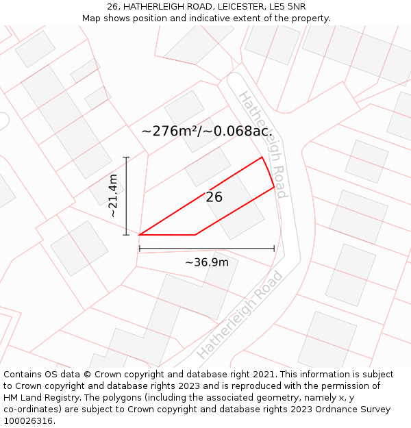 26, HATHERLEIGH ROAD, LEICESTER, LE5 5NR: Plot and title map