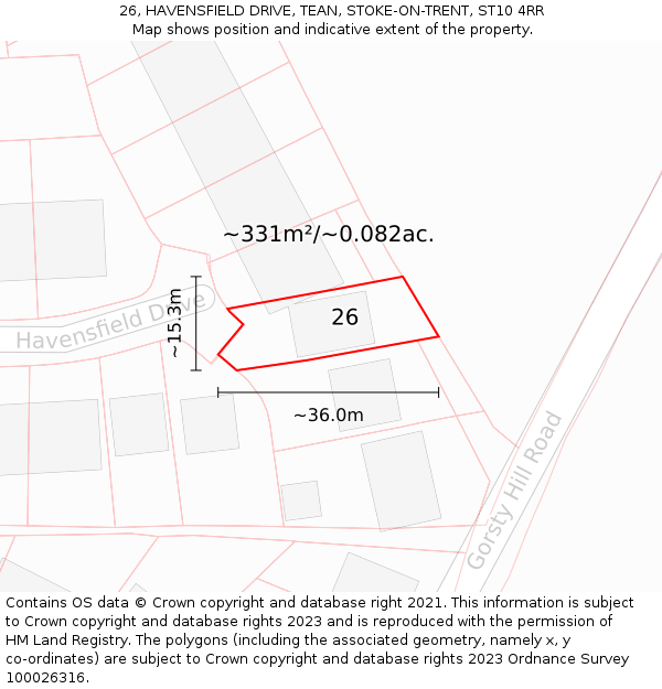 26, HAVENSFIELD DRIVE, TEAN, STOKE-ON-TRENT, ST10 4RR: Plot and title map