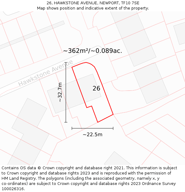 26, HAWKSTONE AVENUE, NEWPORT, TF10 7SE: Plot and title map