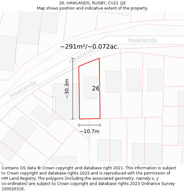 26, HAWLANDS, RUGBY, CV21 1JS: Plot and title map