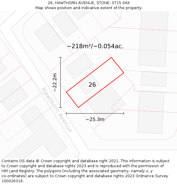 26, HAWTHORN AVENUE, STONE, ST15 0AX: Plot and title map