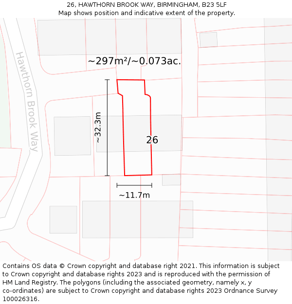 26, HAWTHORN BROOK WAY, BIRMINGHAM, B23 5LF: Plot and title map