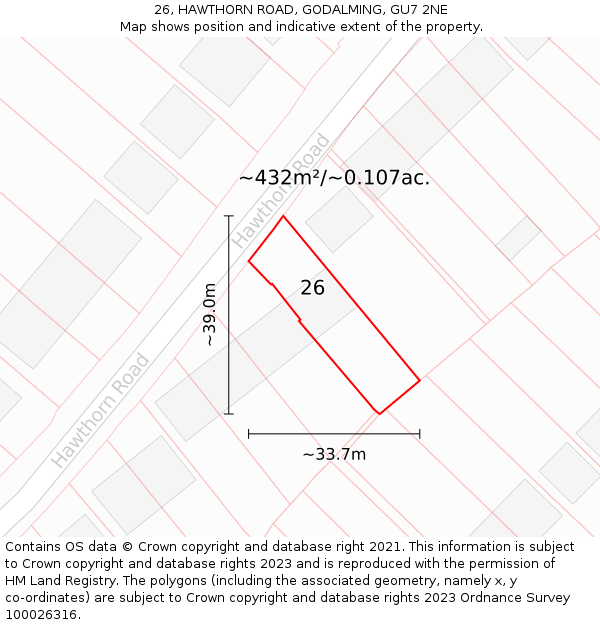 26, HAWTHORN ROAD, GODALMING, GU7 2NE: Plot and title map