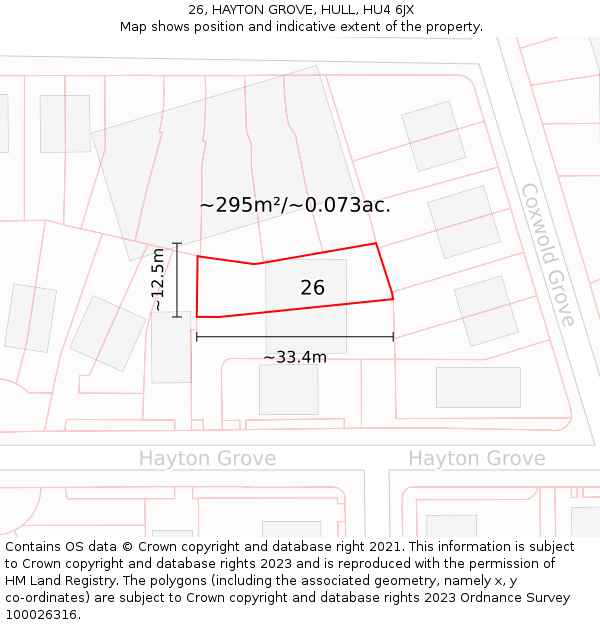 26, HAYTON GROVE, HULL, HU4 6JX: Plot and title map