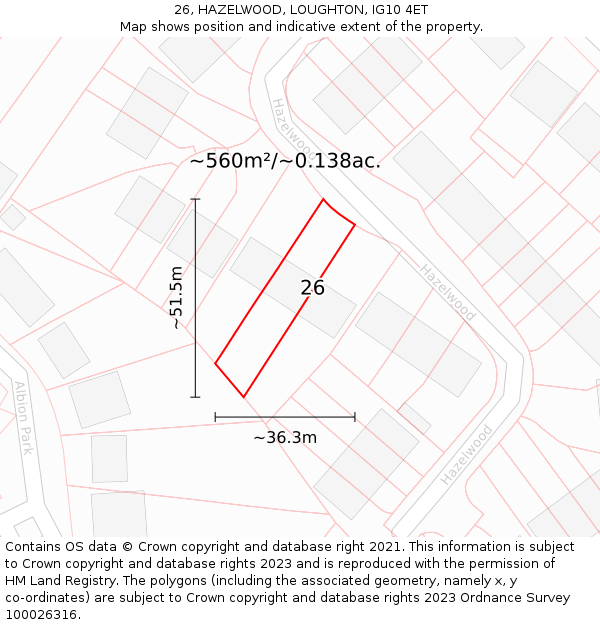 26, HAZELWOOD, LOUGHTON, IG10 4ET: Plot and title map