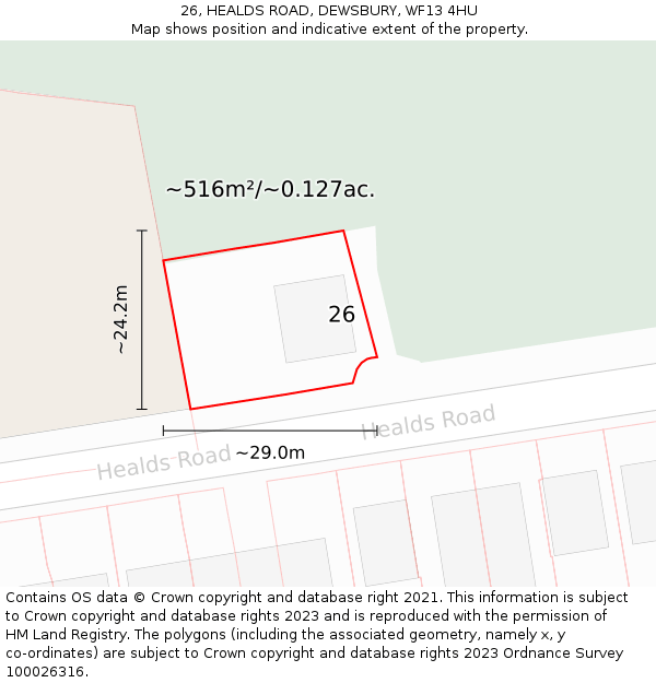 26, HEALDS ROAD, DEWSBURY, WF13 4HU: Plot and title map