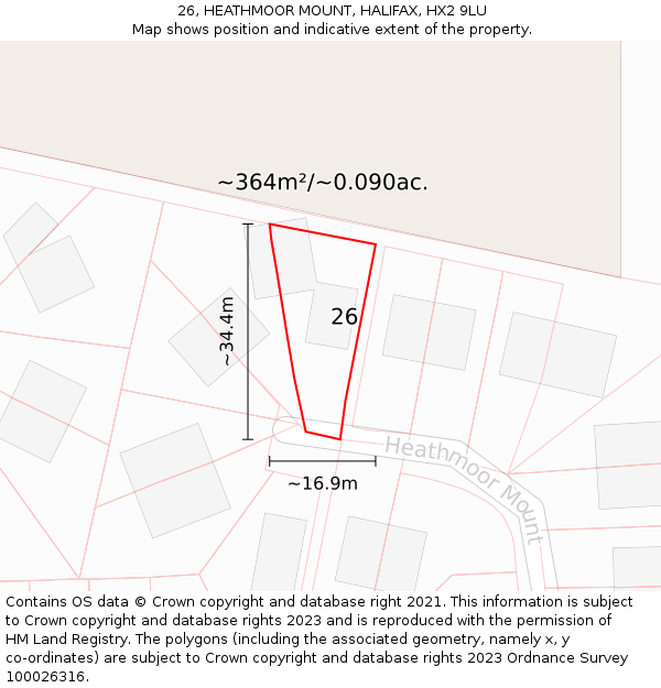 26, HEATHMOOR MOUNT, HALIFAX, HX2 9LU: Plot and title map