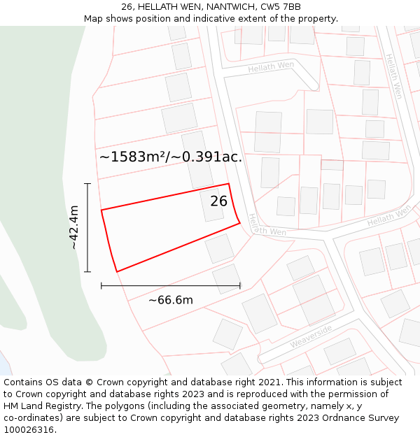 26, HELLATH WEN, NANTWICH, CW5 7BB: Plot and title map