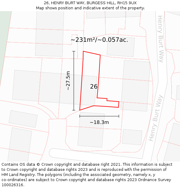 26, HENRY BURT WAY, BURGESS HILL, RH15 9UX: Plot and title map