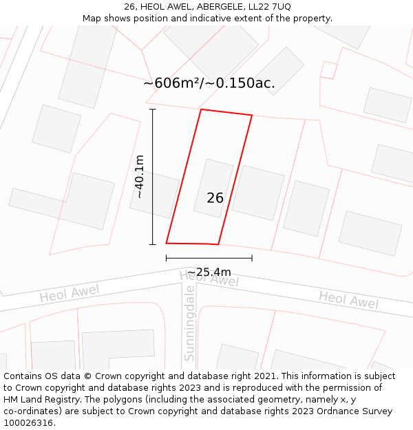 26, HEOL AWEL, ABERGELE, LL22 7UQ: Plot and title map