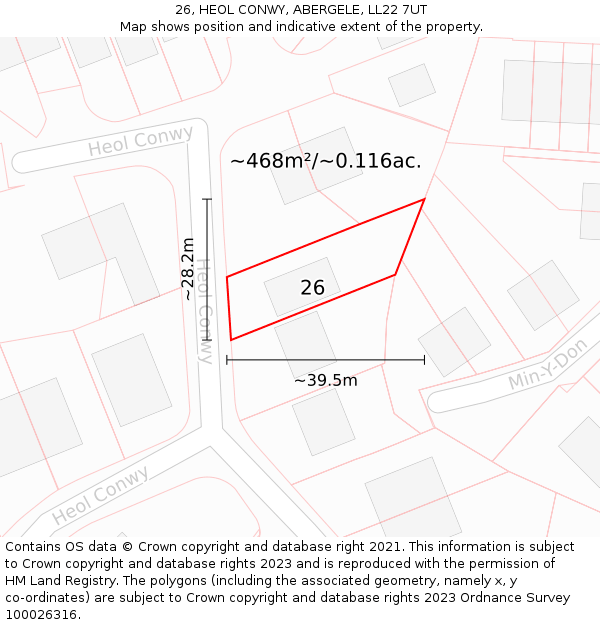 26, HEOL CONWY, ABERGELE, LL22 7UT: Plot and title map