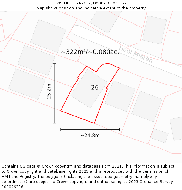 26, HEOL MIAREN, BARRY, CF63 1FA: Plot and title map