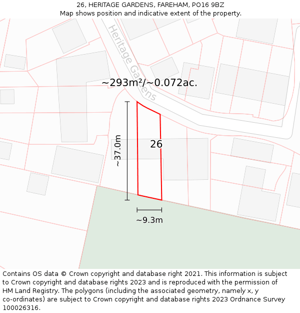 26, HERITAGE GARDENS, FAREHAM, PO16 9BZ: Plot and title map