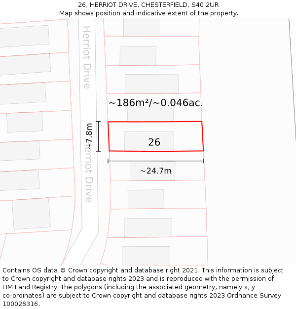 26, HERRIOT DRIVE, CHESTERFIELD, S40 2UR: Plot and title map