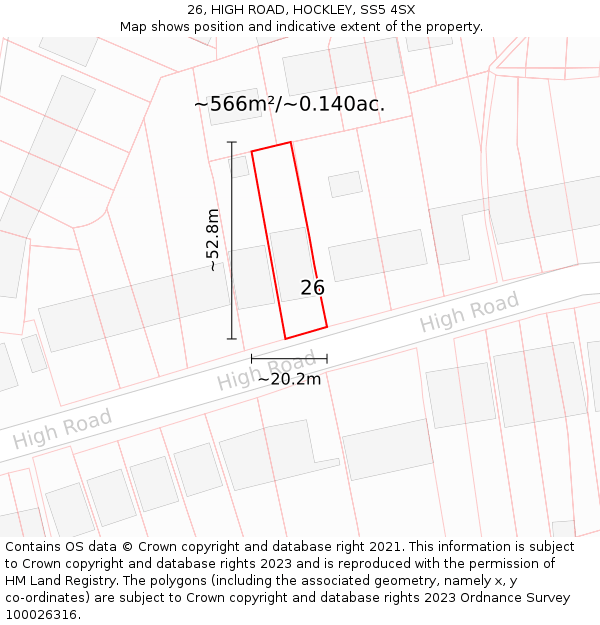 26, HIGH ROAD, HOCKLEY, SS5 4SX: Plot and title map