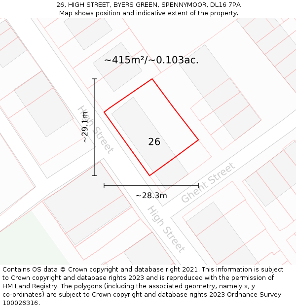 26, HIGH STREET, BYERS GREEN, SPENNYMOOR, DL16 7PA: Plot and title map