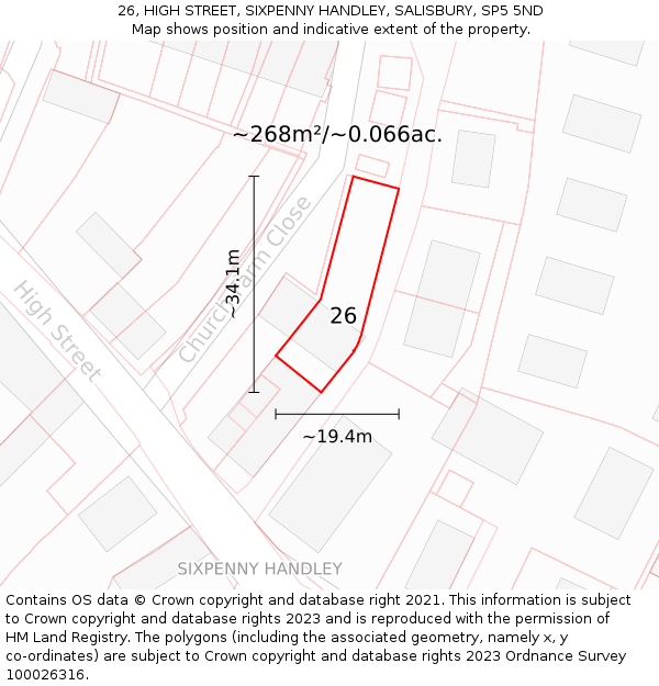 26, HIGH STREET, SIXPENNY HANDLEY, SALISBURY, SP5 5ND: Plot and title map