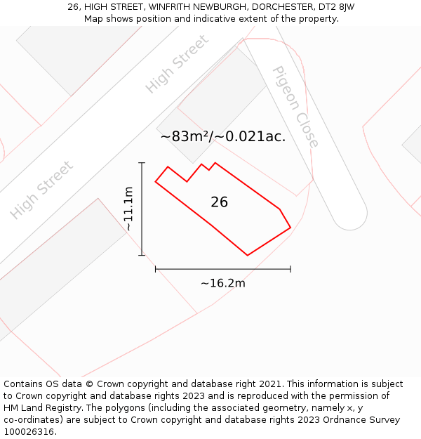 26, HIGH STREET, WINFRITH NEWBURGH, DORCHESTER, DT2 8JW: Plot and title map