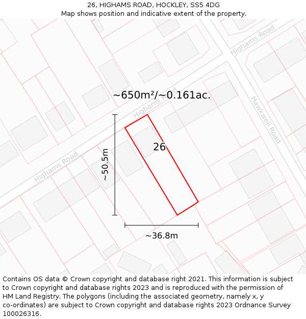 26, HIGHAMS ROAD, HOCKLEY, SS5 4DG: Plot and title map