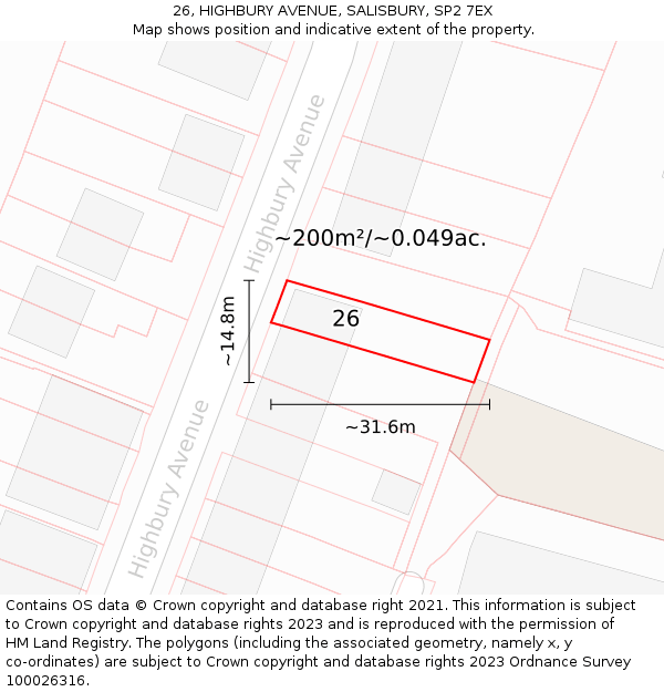 26, HIGHBURY AVENUE, SALISBURY, SP2 7EX: Plot and title map