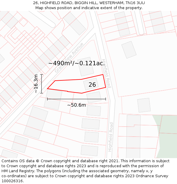 26, HIGHFIELD ROAD, BIGGIN HILL, WESTERHAM, TN16 3UU: Plot and title map