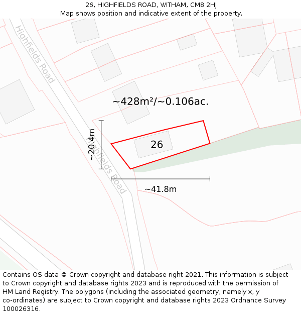 26, HIGHFIELDS ROAD, WITHAM, CM8 2HJ: Plot and title map