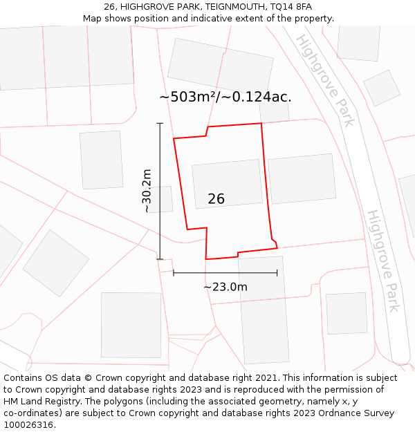 26, HIGHGROVE PARK, TEIGNMOUTH, TQ14 8FA: Plot and title map