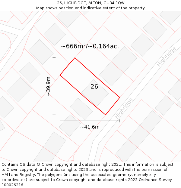 26, HIGHRIDGE, ALTON, GU34 1QW: Plot and title map