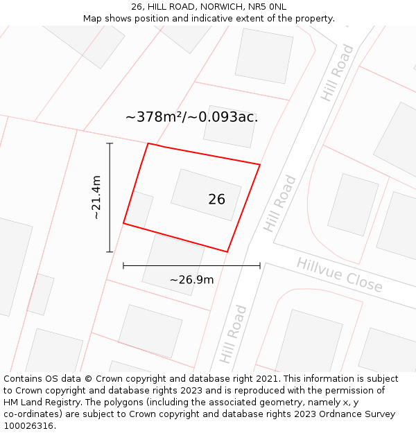 26, HILL ROAD, NORWICH, NR5 0NL: Plot and title map