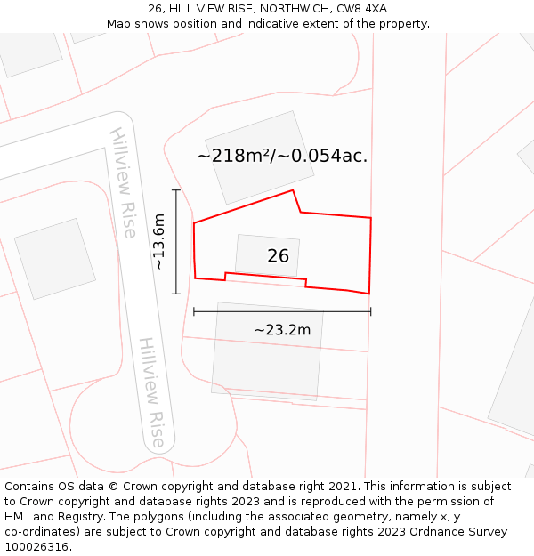 26, HILL VIEW RISE, NORTHWICH, CW8 4XA: Plot and title map