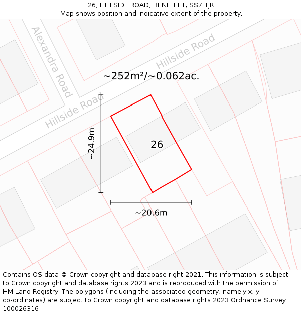 26, HILLSIDE ROAD, BENFLEET, SS7 1JR: Plot and title map