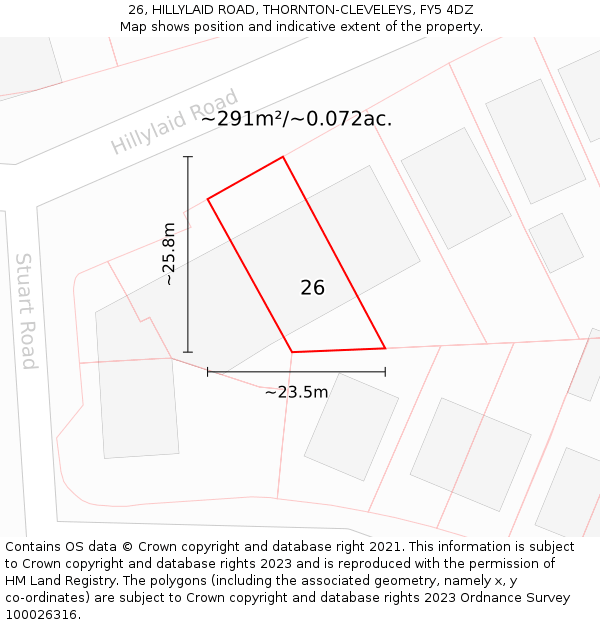 26, HILLYLAID ROAD, THORNTON-CLEVELEYS, FY5 4DZ: Plot and title map