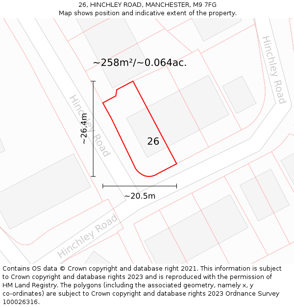 26, HINCHLEY ROAD, MANCHESTER, M9 7FG: Plot and title map