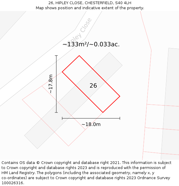 26, HIPLEY CLOSE, CHESTERFIELD, S40 4LH: Plot and title map