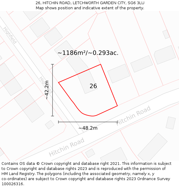 26, HITCHIN ROAD, LETCHWORTH GARDEN CITY, SG6 3LU: Plot and title map