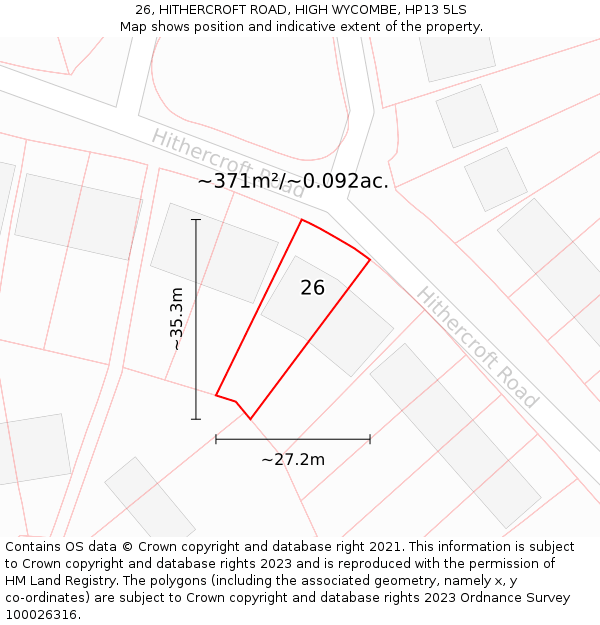 26, HITHERCROFT ROAD, HIGH WYCOMBE, HP13 5LS: Plot and title map