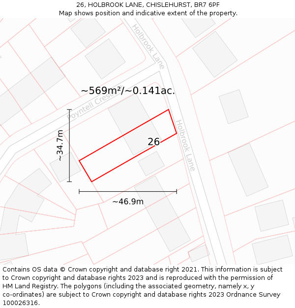 26, HOLBROOK LANE, CHISLEHURST, BR7 6PF: Plot and title map