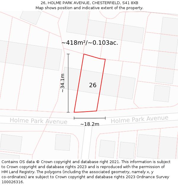 26, HOLME PARK AVENUE, CHESTERFIELD, S41 8XB: Plot and title map