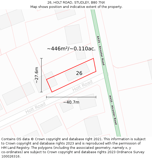 26, HOLT ROAD, STUDLEY, B80 7NX: Plot and title map